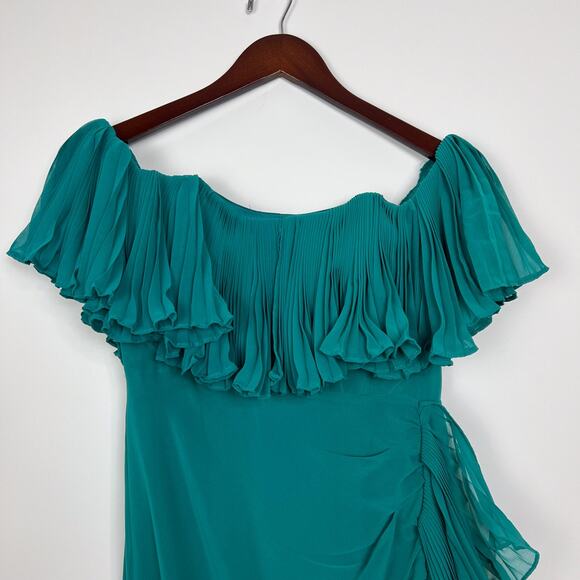 Anthropologie Hutch Green Off The Shoulder Ruffled Column Maxi Dress Size 2 - Picture 3 of 11